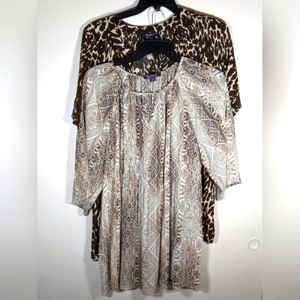 Two New Roman's Sheer Animal Print & Artsy Print Size 18W & 20W Tops